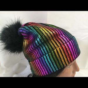 CHLOE ALEXIS METALLIC BEANIE PURPLE PINK MULTI